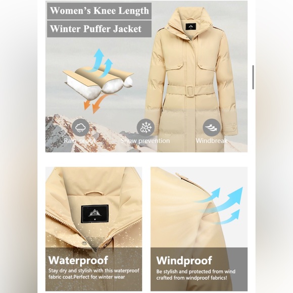 New NWT Waterproof Down Thickened Long Winter Coat Warm Puffer Belted Windproof - Picture 12 of 16